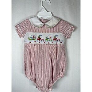 Shrimp And Grits Kids Red Smocked Romper Size 12M Preowned